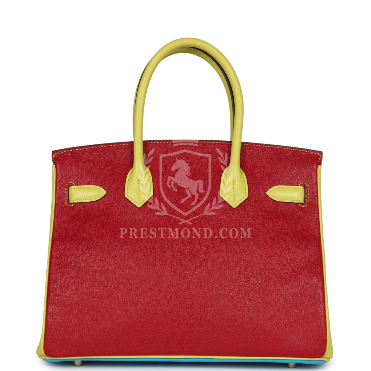 Hermes Special Order (HSS) Tri-color Birkin 30 Bleu Aztec, Soufre and Rouge Vif Chevre Brushed GHW — изображение 4