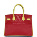 Hermes Special Order (HSS) Tri-color Birkin 30 Bleu Aztec, Soufre and Rouge Vif Chevre Brushed GHW