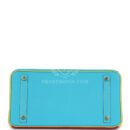 Hermes Special Order (HSS) Tri-color Birkin 30 Bleu Aztec, Soufre and Rouge Vif Chevre Brushed GHW