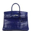 Hermes Birkin 35 Bleu Electric Shiny Porosus Crocodile PHW