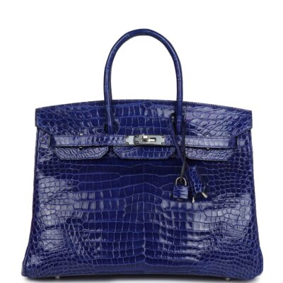 Hermes Birkin 35 Bleu Electric Shiny Porosus Crocodile PHW