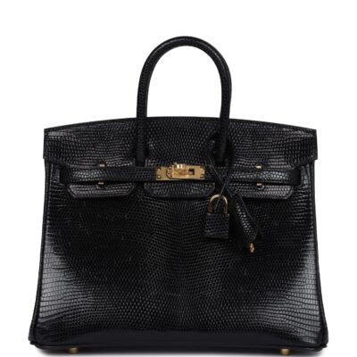 Hermes Birkin 25 Black Shiny Varanus Niloticus Lizard GHW