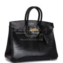 Hermes Birkin 25 Black Shiny Varanus Niloticus Lizard GHW