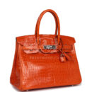 Hermes Birkin 30 Orange Shiny Porosus Crocodile PHW