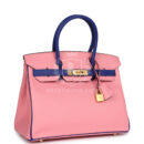 Hermes Special Order (HSS) Birkin 30 Rose Confetti and Bleu Electric Epsom Brushed GHW