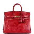 Hermes Birkin 25 Braise Shiny Porosus Crocodile GHW
