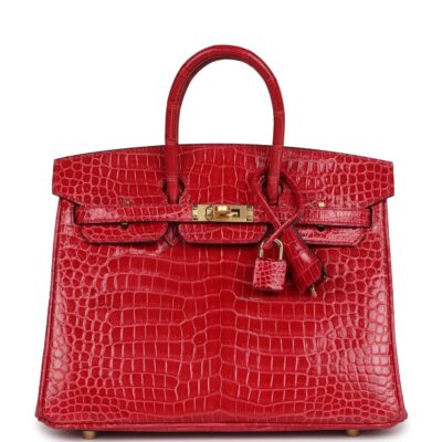 Hermes Birkin 25 Braise Shiny Porosus Crocodile GHW