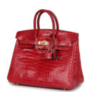 Hermes Birkin 25 Braise Shiny Porosus Crocodile GHW
