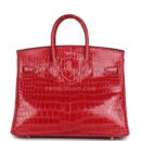 Hermes Birkin 25 Braise Shiny Porosus Crocodile GHW