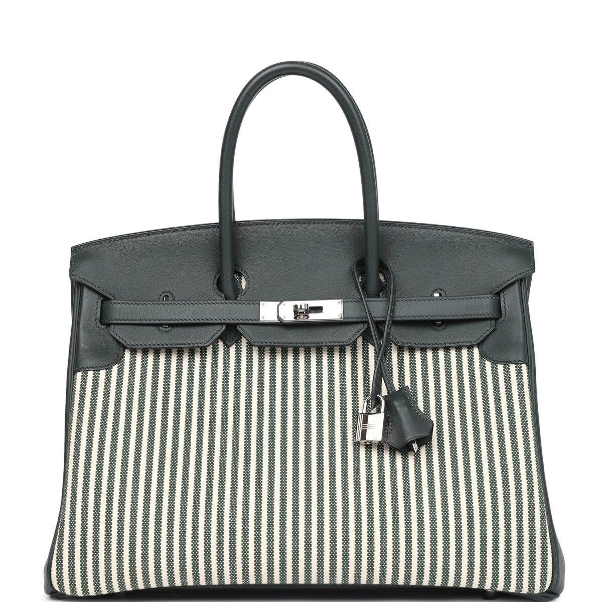 Hermes Birkin 35 Toile Riga and Vert Anglais Swift PHW