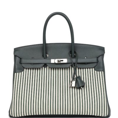 Hermes Birkin 35 Toile Riga and Vert Anglais Swift PHW