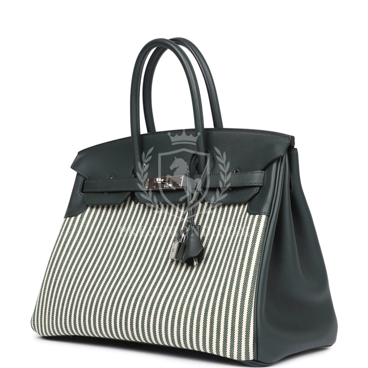 Hermes Birkin 35 Toile Riga and Vert Anglais Swift PHW — изображение 5