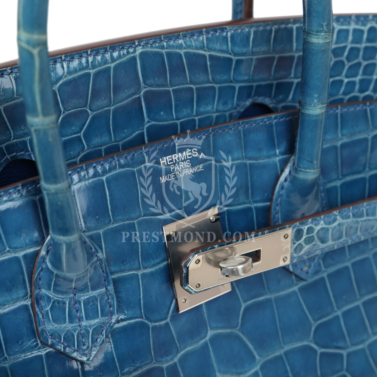 Hermes Birkin 35 Bleu Mykonos Shiny Porosus Crocodile PHW — изображение 8
