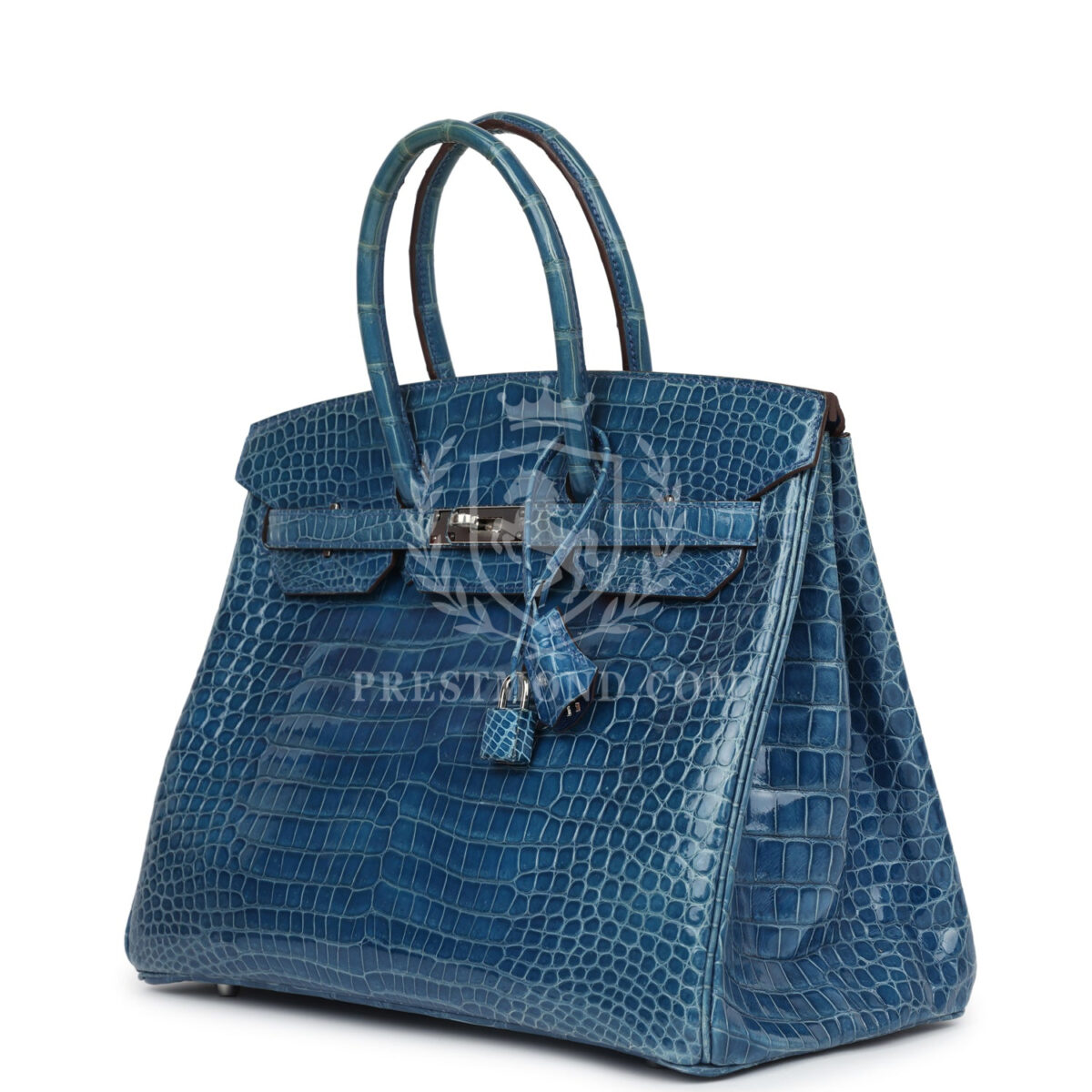 Hermes Birkin 35 Bleu Mykonos Shiny Porosus Crocodile PHW — изображение 5