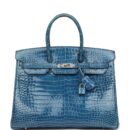 Hermes Birkin 35 Bleu Mykonos Shiny Porosus Crocodile PHW