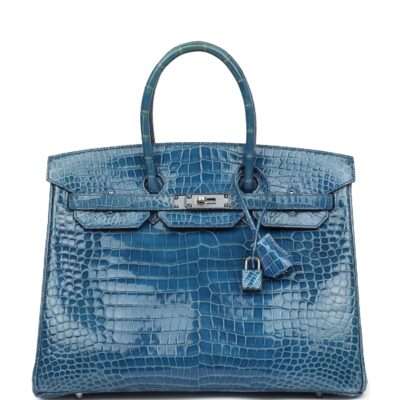 Hermes Birkin 35 Bleu Mykonos Shiny Porosus Crocodile PHW