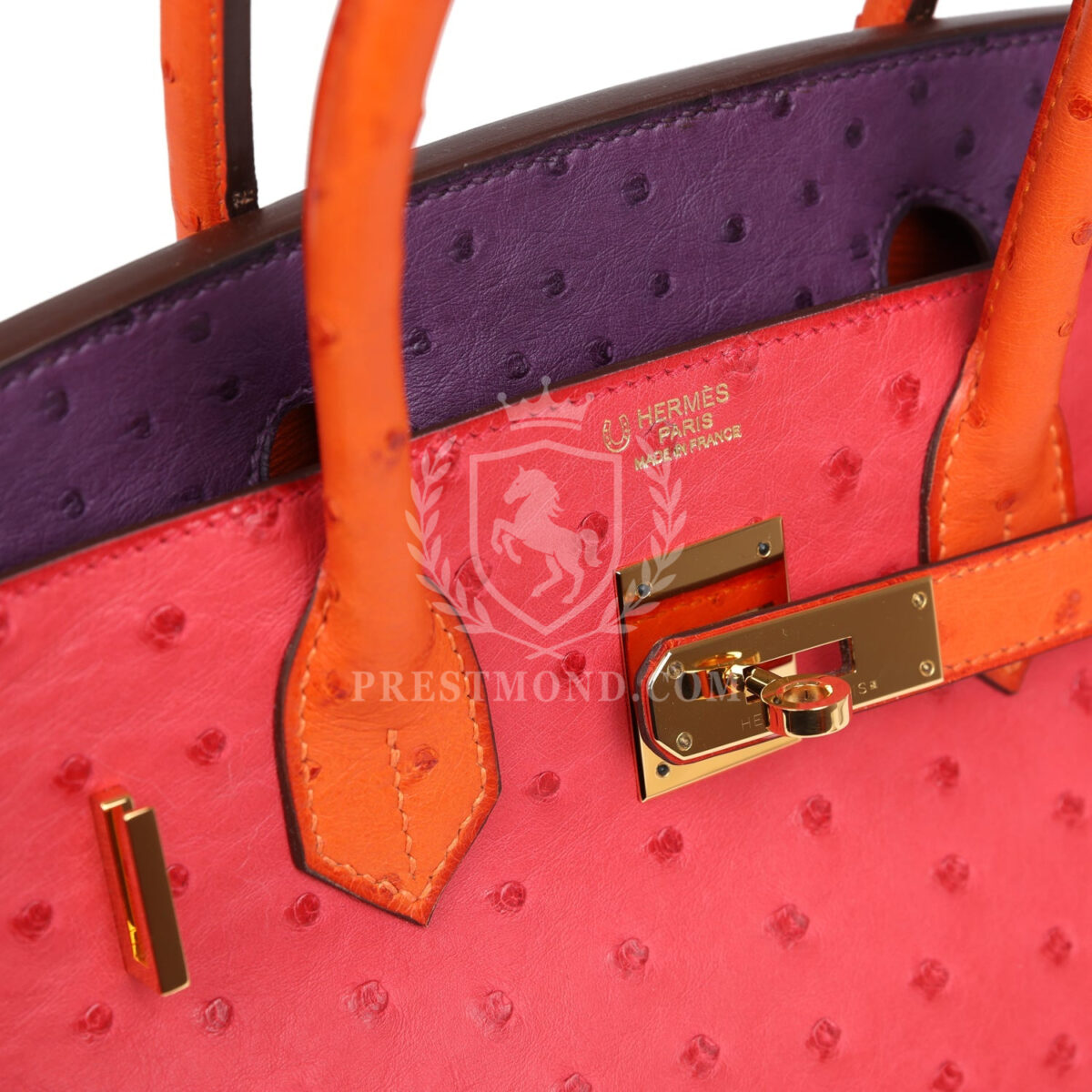 Hermes Special Order (HSS) Birkin 30 Tangerine, Violet and Bougainvillea Ostrich GHW — изображение 7