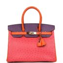 Hermes Special Order (HSS) Birkin 30 Tangerine, Violet and Bougainvillea Ostrich GHW
