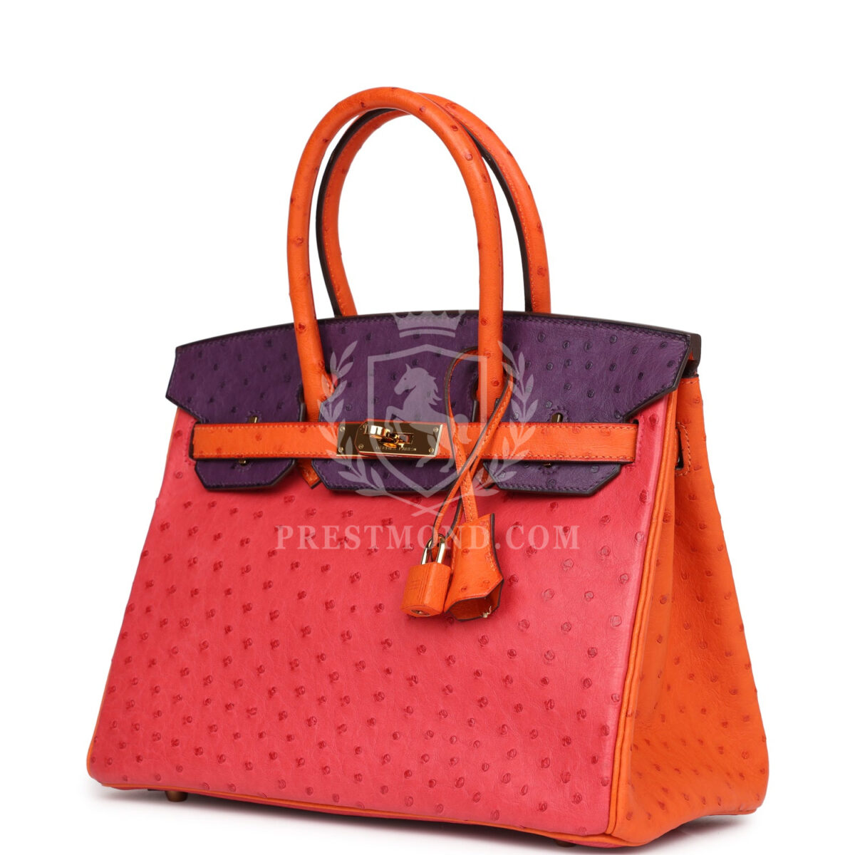 Hermes Special Order (HSS) Birkin 30 Tangerine, Violet and Bougainvillea Ostrich GHW — изображение 5