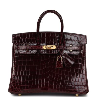 Hermes Birkin 25 Bordeaux Shiny Niloticus Crocodile GHW