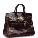 Hermes Birkin 25 Bordeaux Shiny Niloticus Crocodile GHW