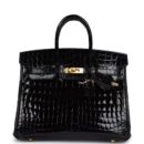 Hermes Birkin 25 Black Shiny Niloticus Crocodile GHW