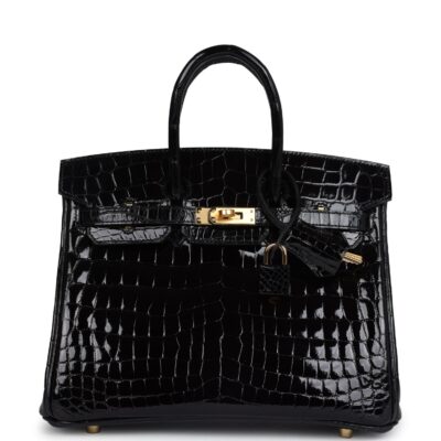Hermes Birkin 25 Black Shiny Niloticus Crocodile GHW