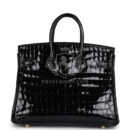 Hermes Birkin 25 Black Shiny Niloticus Crocodile GHW