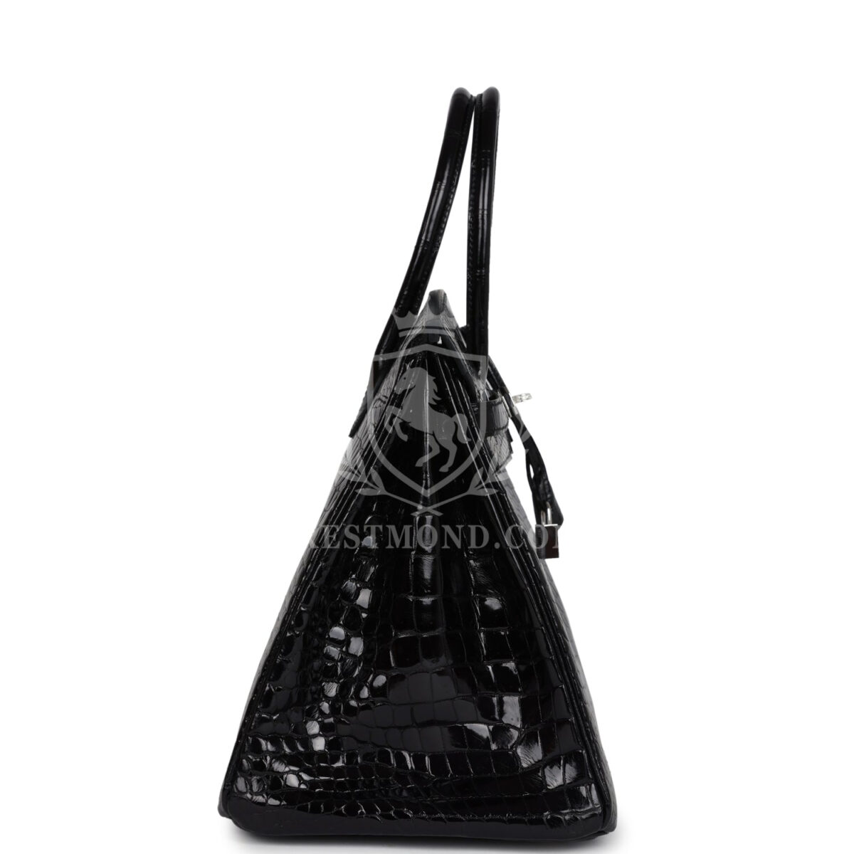 Hermes Birkin 35 Black Shiny Porosus Crocodile 18K White GHW Diamond Hardware — изображение 3