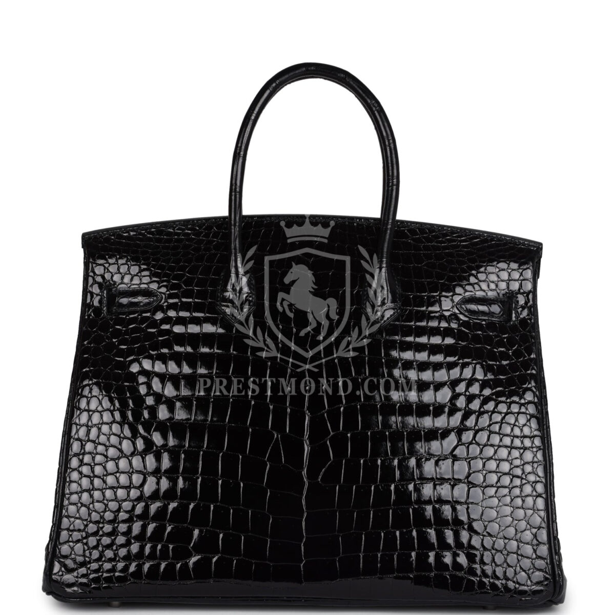 Hermes Birkin 35 Black Shiny Porosus Crocodile 18K White GHW Diamond Hardware — изображение 4