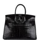Hermes Birkin 35 Black Shiny Porosus Crocodile 18K White GHW Diamond Hardware