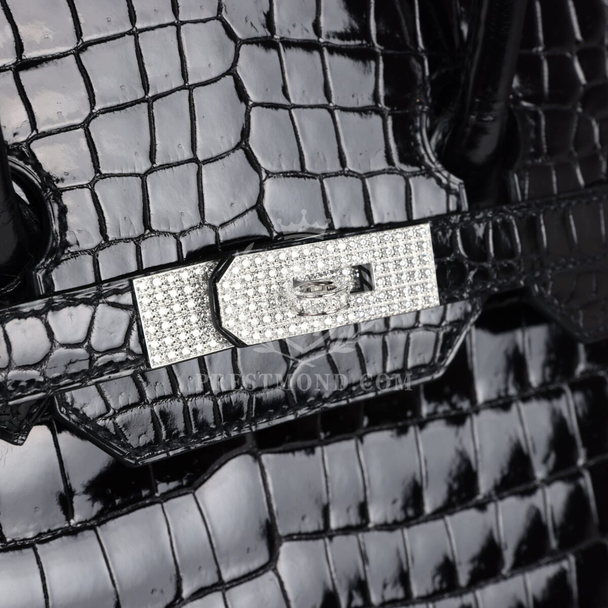 Hermes Birkin 35 Black Shiny Porosus Crocodile 18K White GHW Diamond Hardware — изображение 7