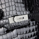 Hermes Birkin 35 Black Shiny Porosus Crocodile 18K White GHW Diamond Hardware