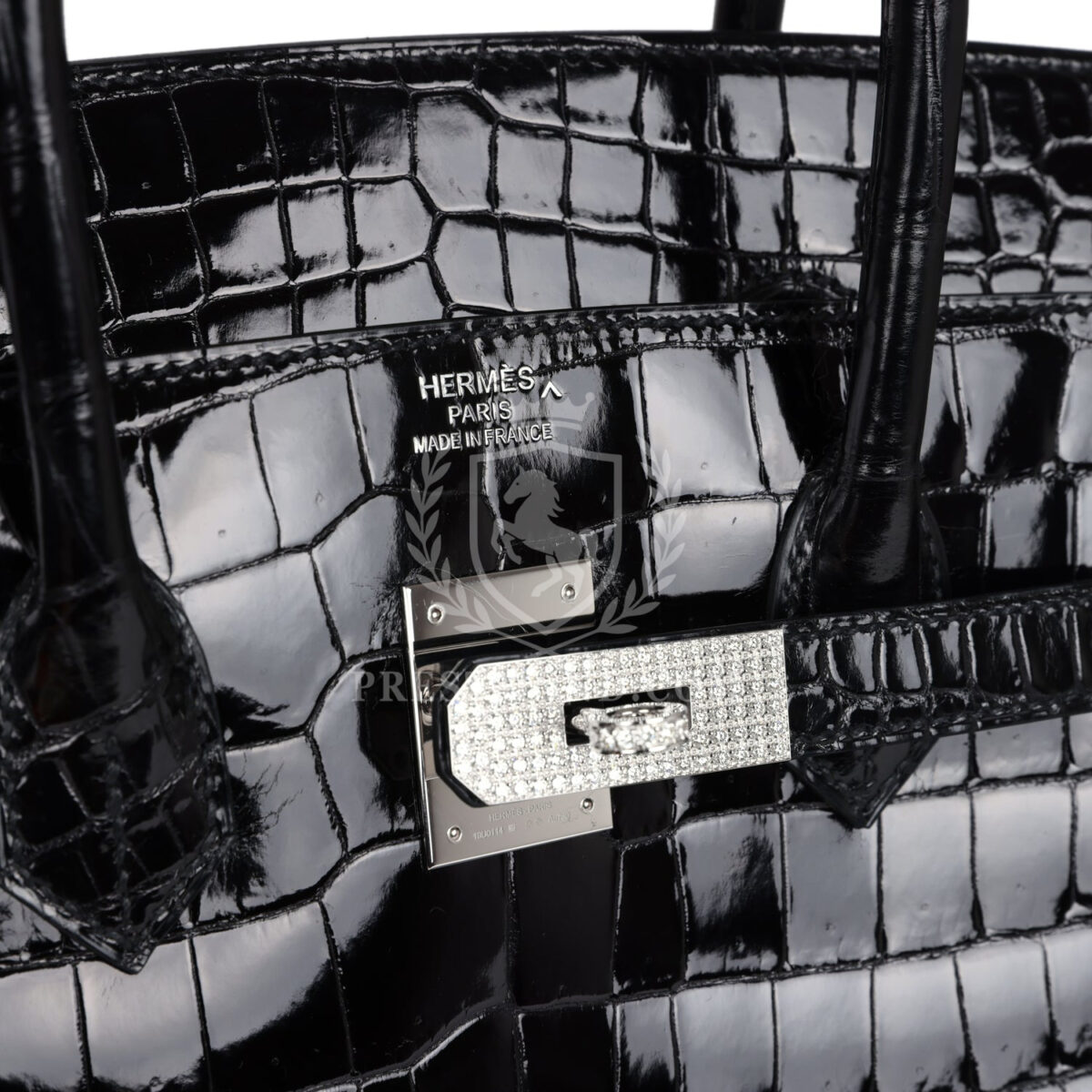 Hermes Birkin 35 Black Shiny Porosus Crocodile 18K White GHW Diamond Hardware — изображение 8