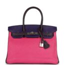 Hermes Special Order (HSS) Birkin 30 Tri-color Raisin, Ultraviolet and Rose Shocking Chevre PHW