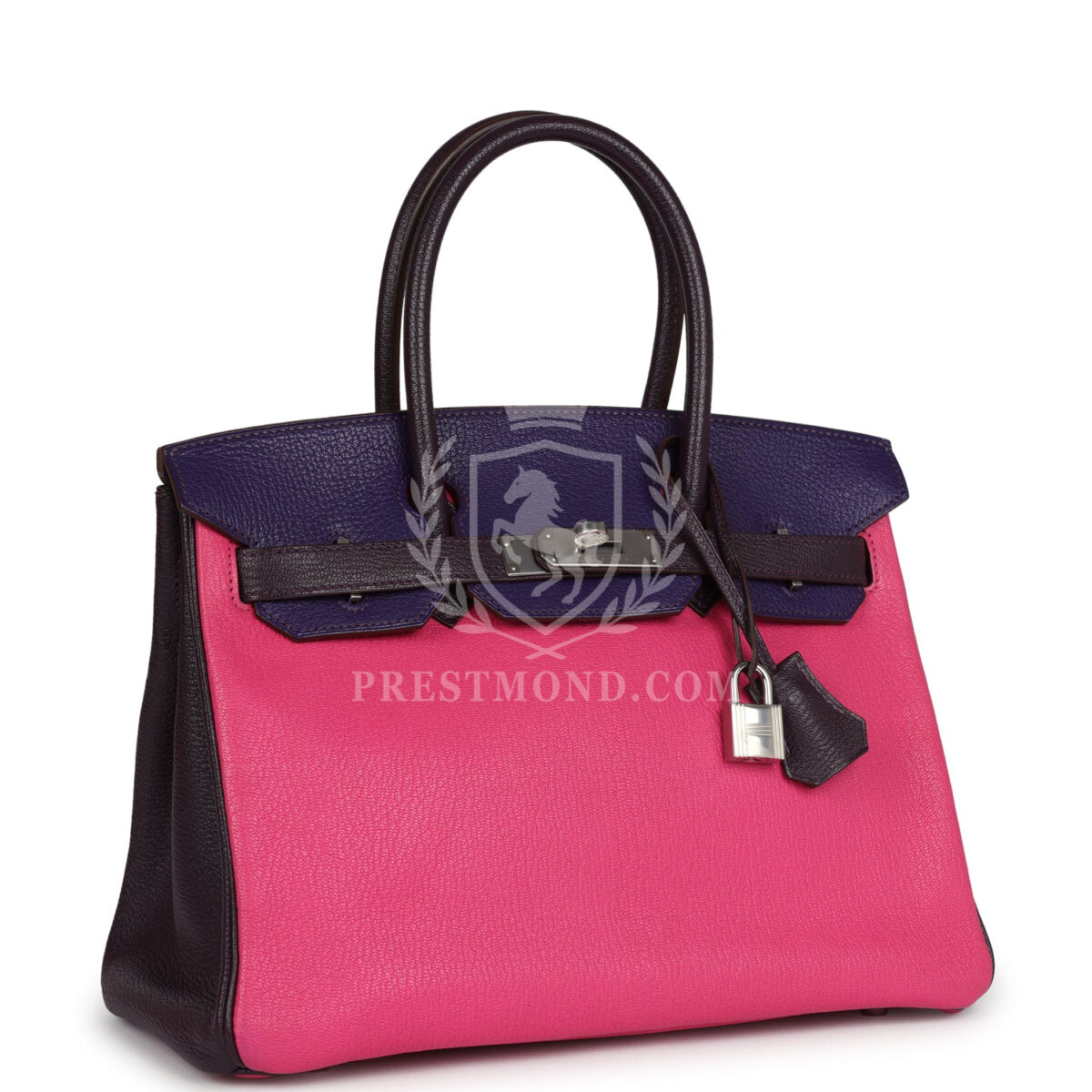 Hermes Special Order (HSS) Birkin 30 Tri-color Raisin, Ultraviolet and Rose Shocking Chevre PHW — изображение 2