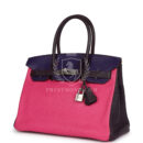 Hermes Special Order (HSS) Birkin 30 Tri-color Raisin, Ultraviolet and Rose Shocking Chevre PHW
