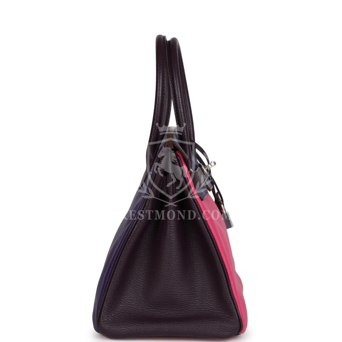 Hermes Special Order (HSS) Birkin 30 Tri-color Raisin, Ultraviolet and Rose Shocking Chevre PHW — изображение 3