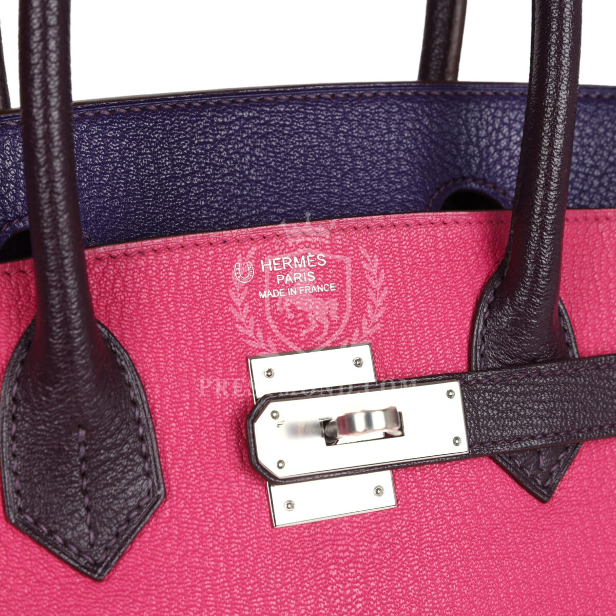 Hermes Special Order (HSS) Birkin 30 Tri-color Raisin, Ultraviolet and Rose Shocking Chevre PHW — изображение 7
