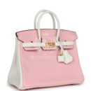 Hermes Special Order (HSS) Birkin 25 Rose Sakura and White Clemence Brushed GHW