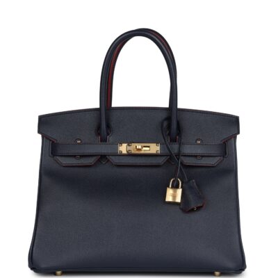 Hermes Birkin 30 Bleu Indigo and Rouge H Contour Epsom GHW