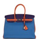 Hermes Special Order (HSS) Birkin 35 Tricolor Bleu Hydra, Ultraviolet and Orange Togo PHW