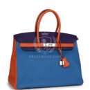 Hermes Special Order (HSS) Birkin 35 Tricolor Bleu Hydra, Ultraviolet and Orange Togo PHW
