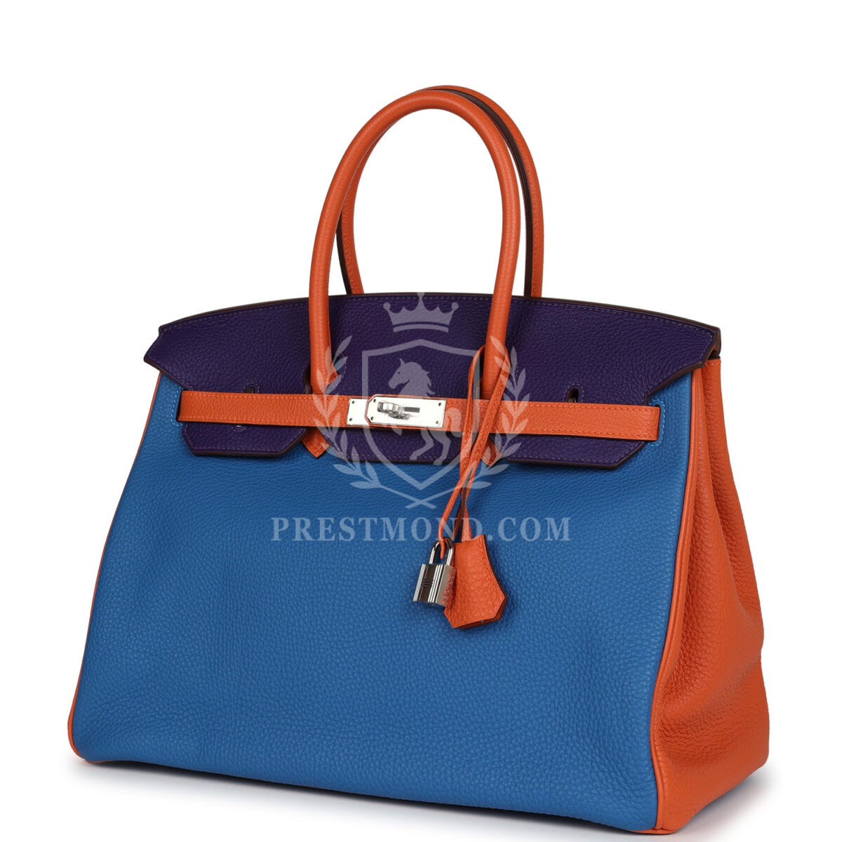 Hermes Special Order (HSS) Birkin 35 Tricolor Bleu Hydra, Ultraviolet and Orange Togo PHW — изображение 5