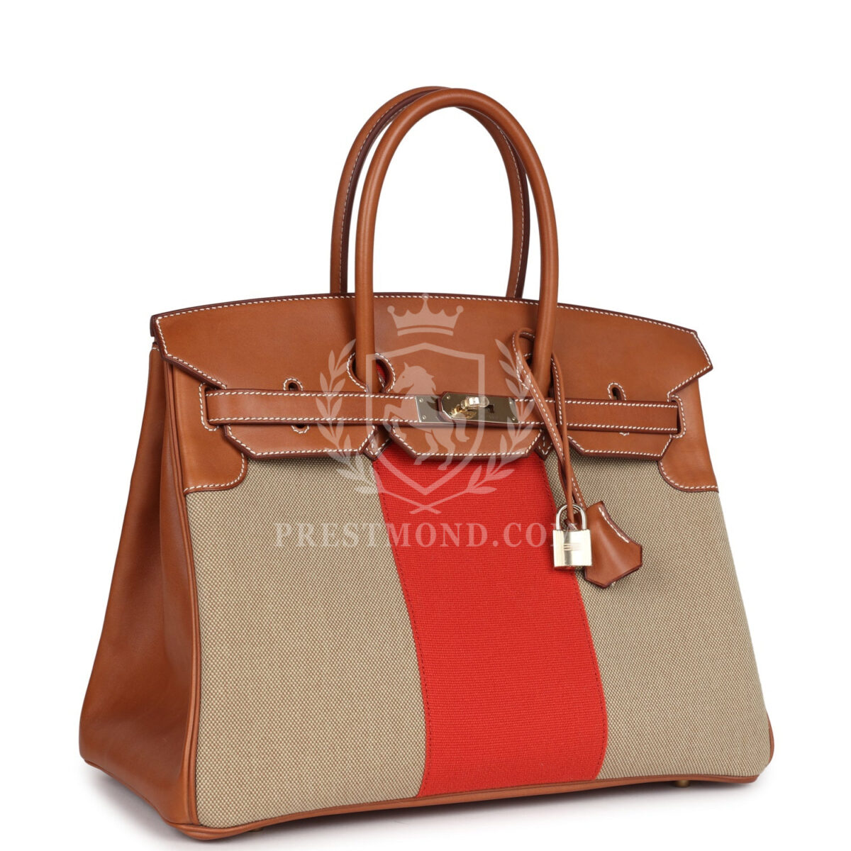 Hermes Birkin 35 Flag Ficelle and Paprika Toile H and Fauve Barenia PBHW — изображение 2