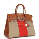 Hermes Birkin 35 Flag Ficelle and Paprika Toile H and Fauve Barenia PBHW