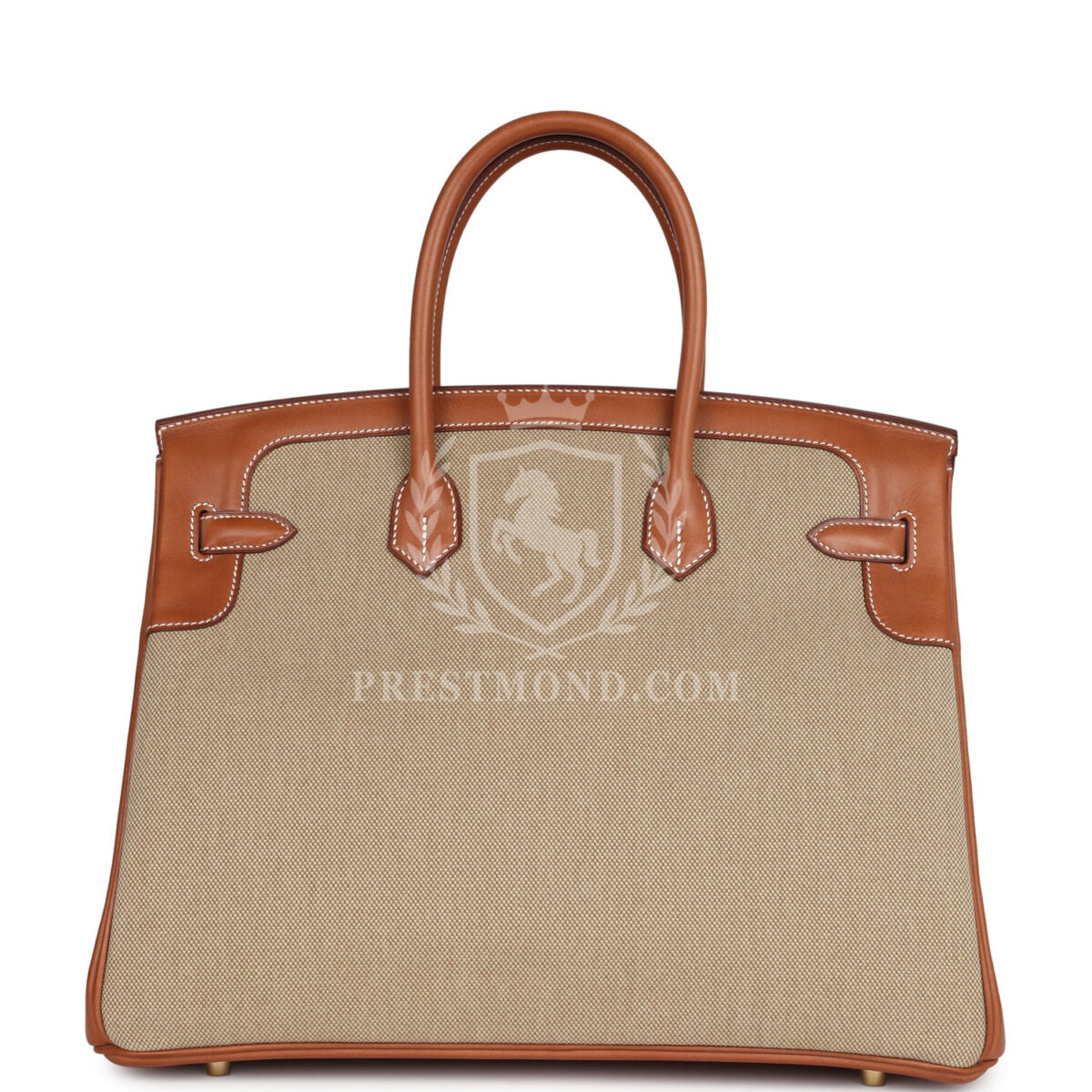 Hermes Birkin 35 Flag Ficelle and Paprika Toile H and Fauve Barenia PBHW — изображение 4