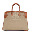 Hermes Birkin 35 Flag Ficelle and Paprika Toile H and Fauve Barenia PBHW