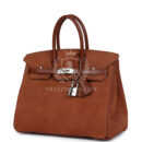 Vintage Hermes Birkin 25 Noisette Doblis and Box PHW