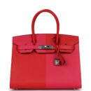 Hermes Casaque Birkin Sellier 30 Rouge De Coeur and Rose Extreme Epsom PHW